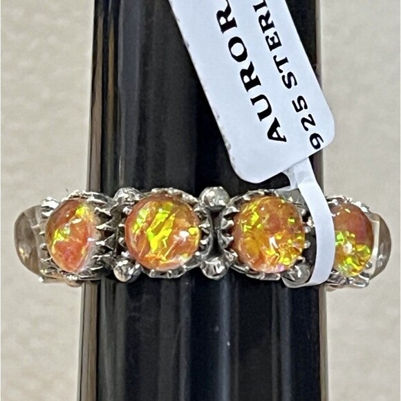 AURORA OPAL Southwestern Sterling Silver Infinity Ring Sz 8 - Picture 6 of 11